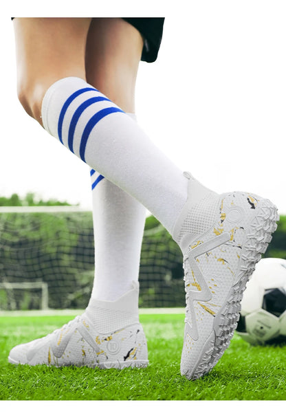 Chaussures de Football professionnelles FG/TF pour adultes, bottes de Football à longues pointes antidérapantes, crampons à cheville haute pour jeunes enfants, baskets de Football en herbe ﻿