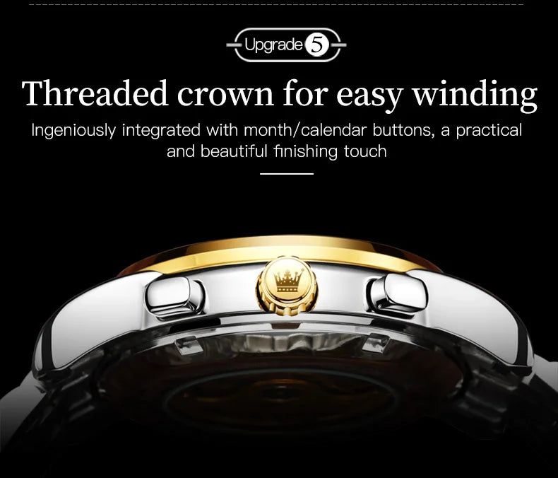 OLEVS 6633 Luxury Men's Watches Automatic Green Watch Men Stainless Steel Waterproof Business Sport Mechanical Wristwatch 6633