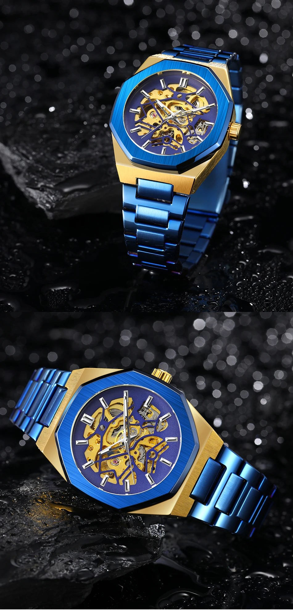 FORSINING 344D Top Brand Luxury Skeleton Automatic Mechanical Men's Watch Hollow Design Luminous Stainless Steel Strap Clock Men