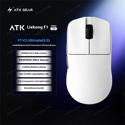 Mouse gaming ATK F1 V2 Ultra MAX wireless tri-mode PAW3950, dublu 8k, ușor, ergonomic, mouse esports, accesoriu PC personalizat