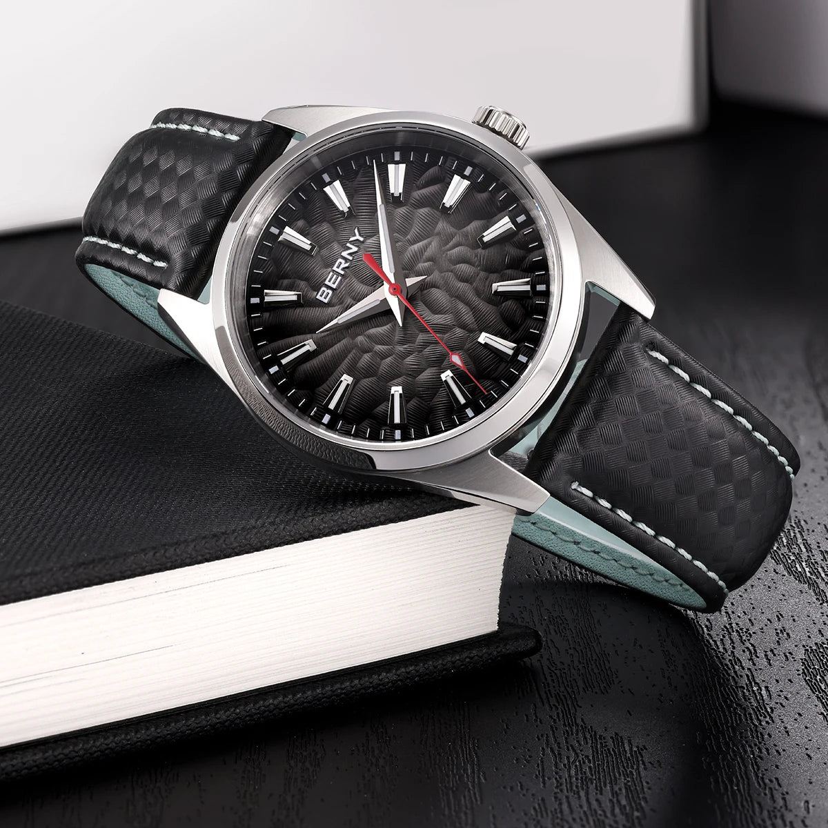 BERNY Men's Watch 10ATM Sapphire Luminous Fashion Quart Watches Full Stainless Steel Classic Dress Business Wristwatch