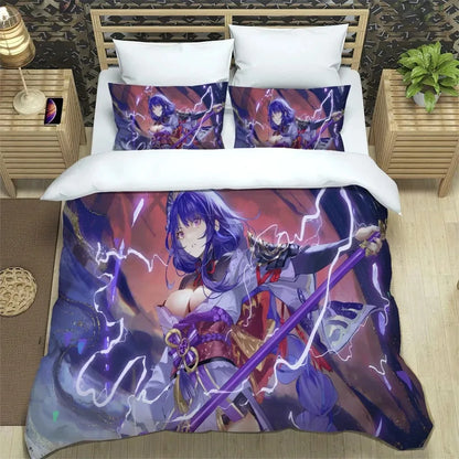 Ložní souprava Anime Genshin Impact pro chlapce a dívky, velikost Twin/Queen, povlak na přikrývku a povlak na polštář, pro děti i dospělé, módní bytový textil