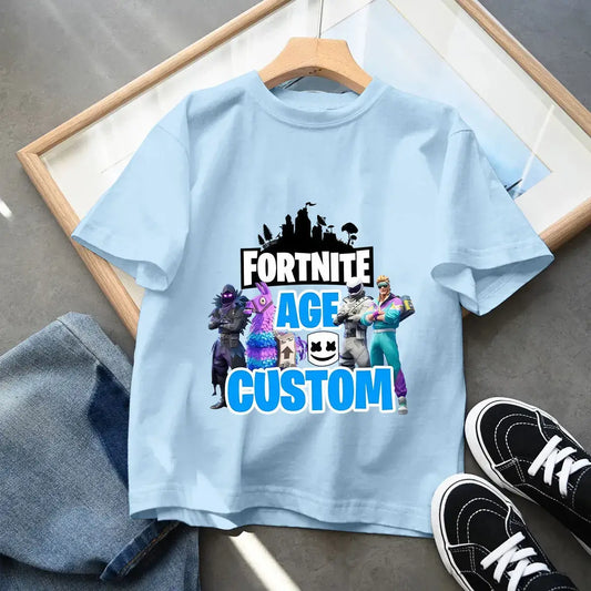 T-shirt blu in cotone per bambini Fortnites, maglietta a maniche corte Fortress Night per bebè, capo estivo cartoon per bambini e bambine, top kawaii, idea regalo