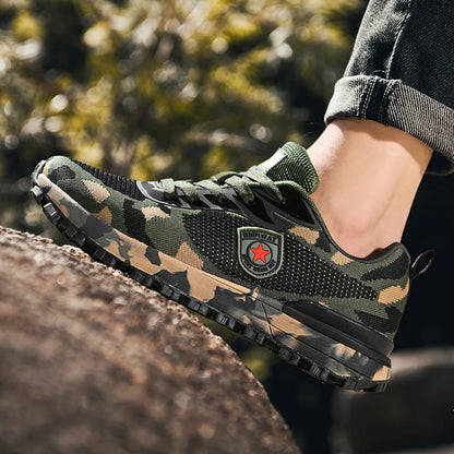 Men's camouflage breathable sports shoes are comfortable and non slip soft soled shoes suitable for men's outdoor activities