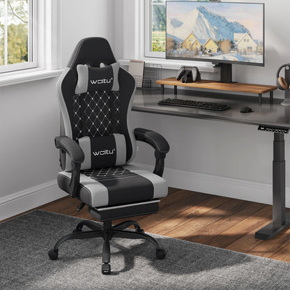 WOLTU Massage Gaming Chair Ergonomic Swivel Computer Chair with Pillow & Footrest Adjustable Headrest Lumbar Support Gamer Chair