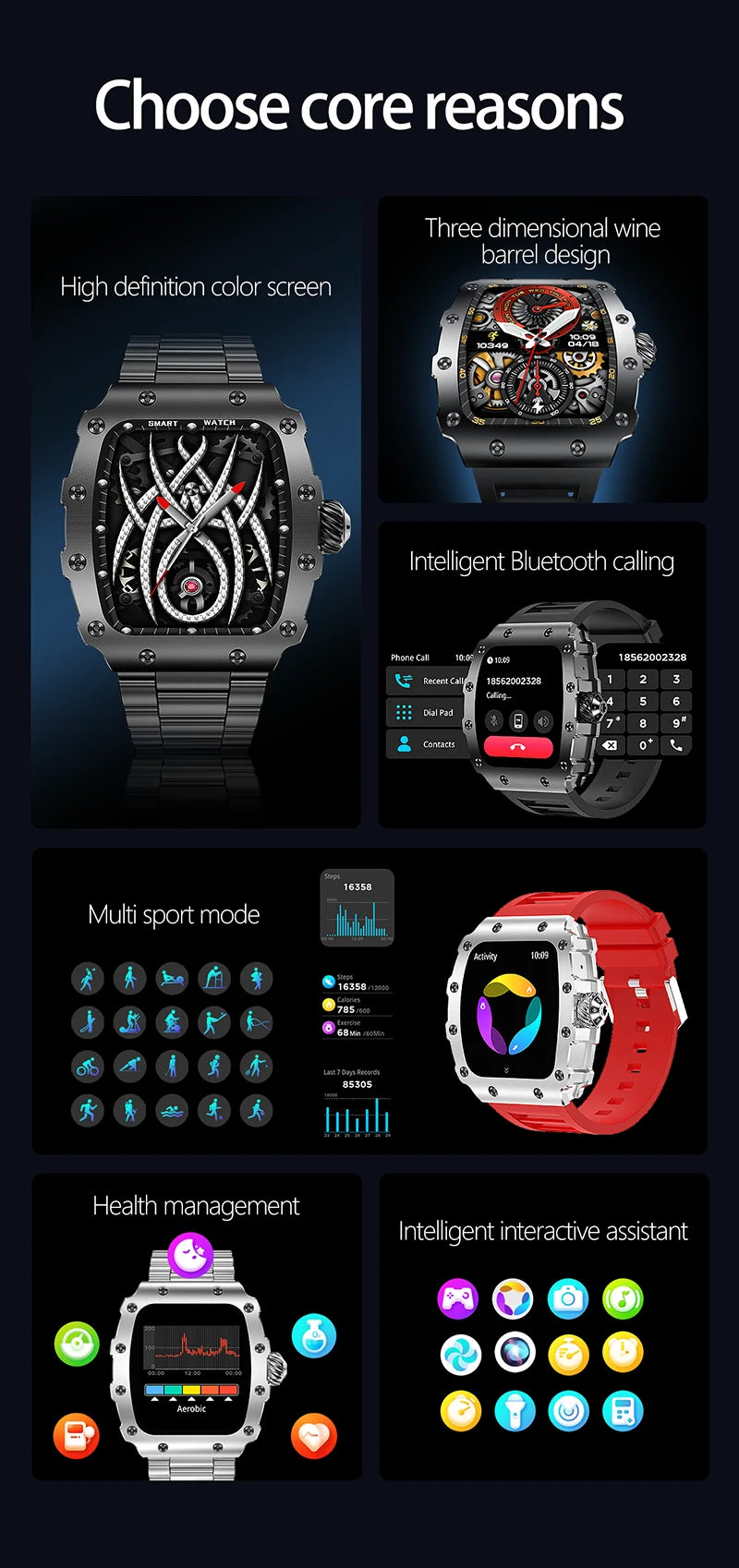New Trend Smart Watch 1.76 inch AMOLED 3D Dynamic Dial IP67 Waterproof Bluetooth Call NFC Voice Assistant Men Sports Smartwatch