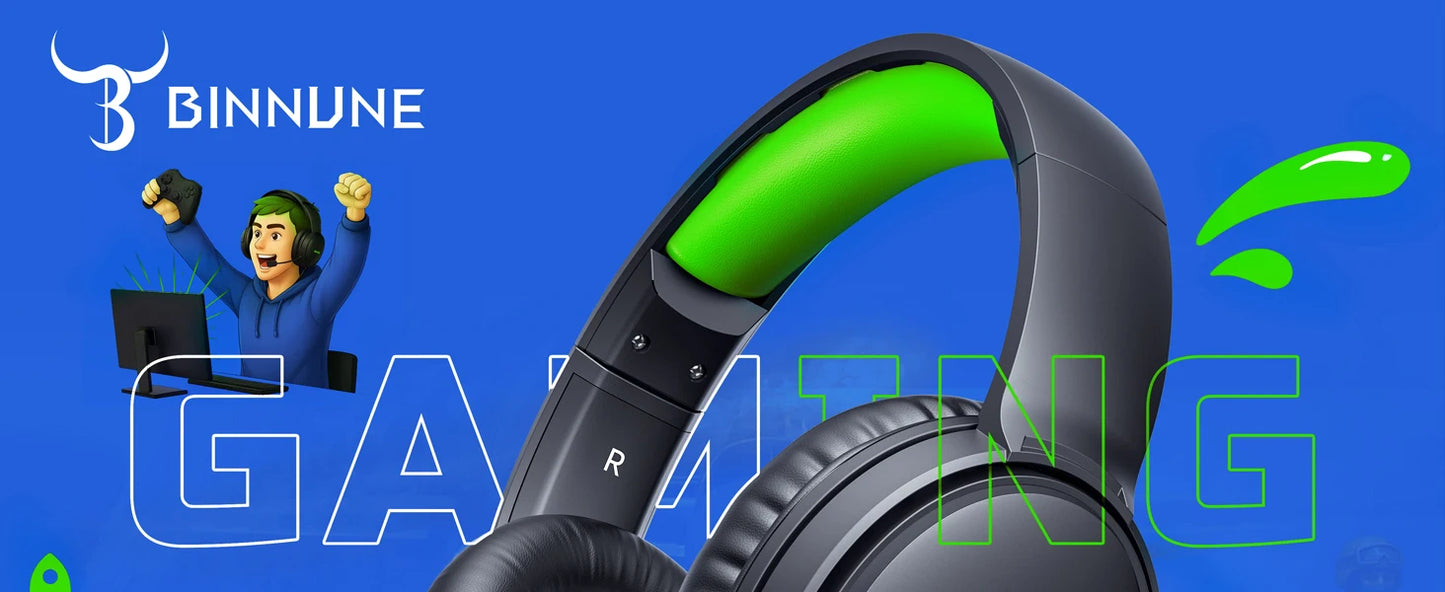 BINNUNE 2.4GHz Wireless Gaming Headphones BW02 with Flip Mic Bluetooth Headsets Gamer for Ps5/4,PC,Mac,Laptop,Computer