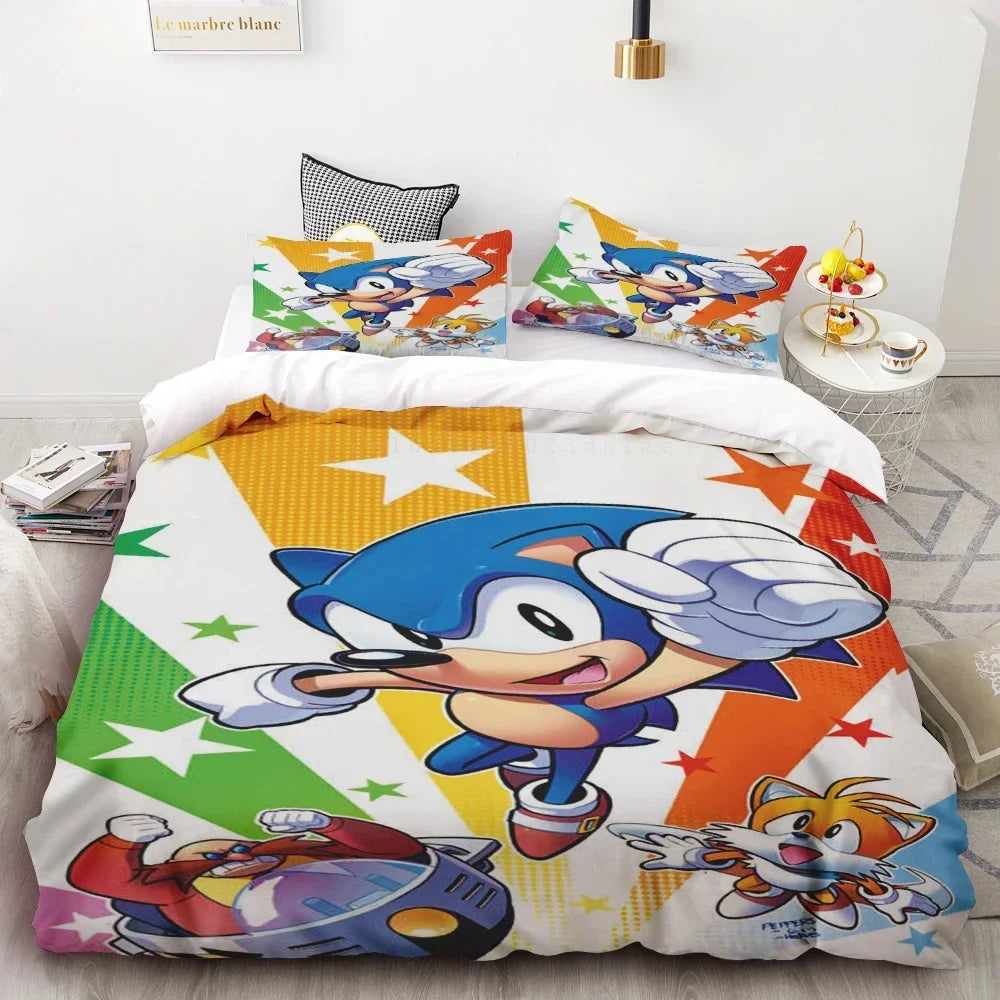 New Duvet Cover Sonic 3D Exquisite Cartoon Anime Digital Printing Bedding Set Comforter Bed Youth Home Decor Children Kids Boys