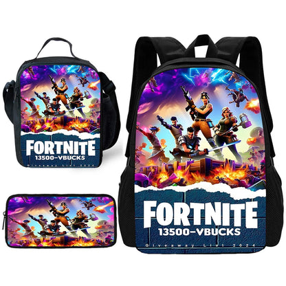 Hot Game Child School Backpack with Lunch Bags ,Design-F-FortniteS Pencil Bags ,School Bags for Boys Girls Best Gift