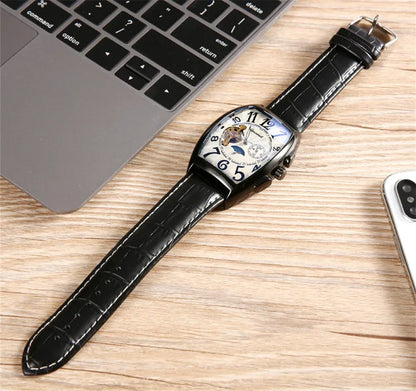 Luxury Hollow Automatic Mechanical Watch Men Tourbillon Clock Fashion Soft Leather Strap Business Watches Male Relogio Masculino