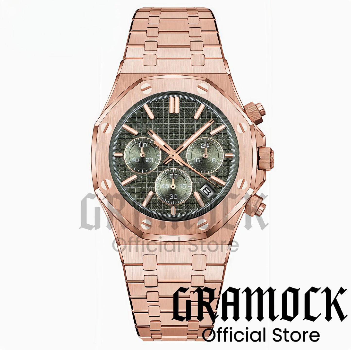 Gramock VK63 Fashionable Men's Quartz Chronograph Luxury Sapphire Stainless Steel Rose Gold Index Dial Waterproof 5Bar Luminous