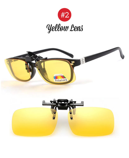 VIVIBEE Men Polarized Flip Up Clip on Sunglasses Black Driving UV400 Women Square S M L Goggles Night Vision Fishing Glasses