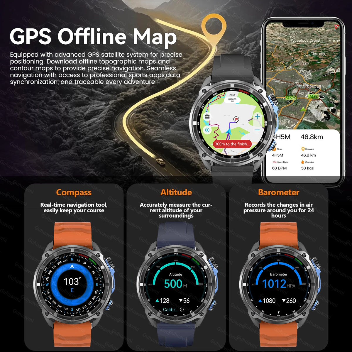 New Men TANK GPS Map Smart Watch Outdoor Compass 1000mAh Large Battery 10ATM Waterproof Bluetooth Call Sports AMOLED Smartwatch