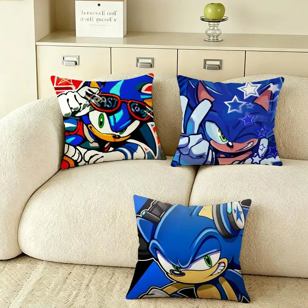 Character S-Sonic the H-Hedgehog Cushion Cover Pillow Case Anti-dustmite Pillowcase Silky Short Plush Sofa Cushion Cover hot
