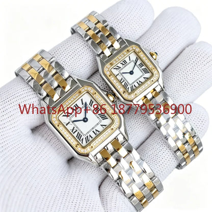 2026 Custom Women Luxury Brand Square Roman Dial Gold And Silver Women's Steel With Diamond Case Quartz Movement Watches