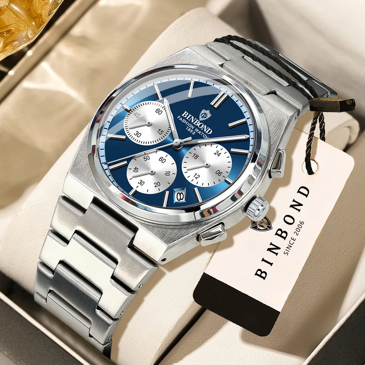 BINBOND relógio de quartzo preciso para homem, robusto, com data automática, cronógrafo, luminiscente, à prova de água, relógio de luxo para homem, estilo casual Reloj