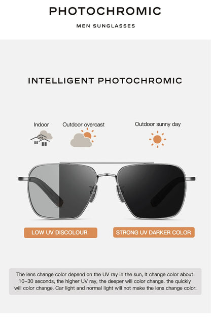 CAPONI Polarized Men Sunglasses Seiko Pure Titanium Photochromic Outdoor Driving Shades UV400 Original Brand Sun Glasses BS50004
