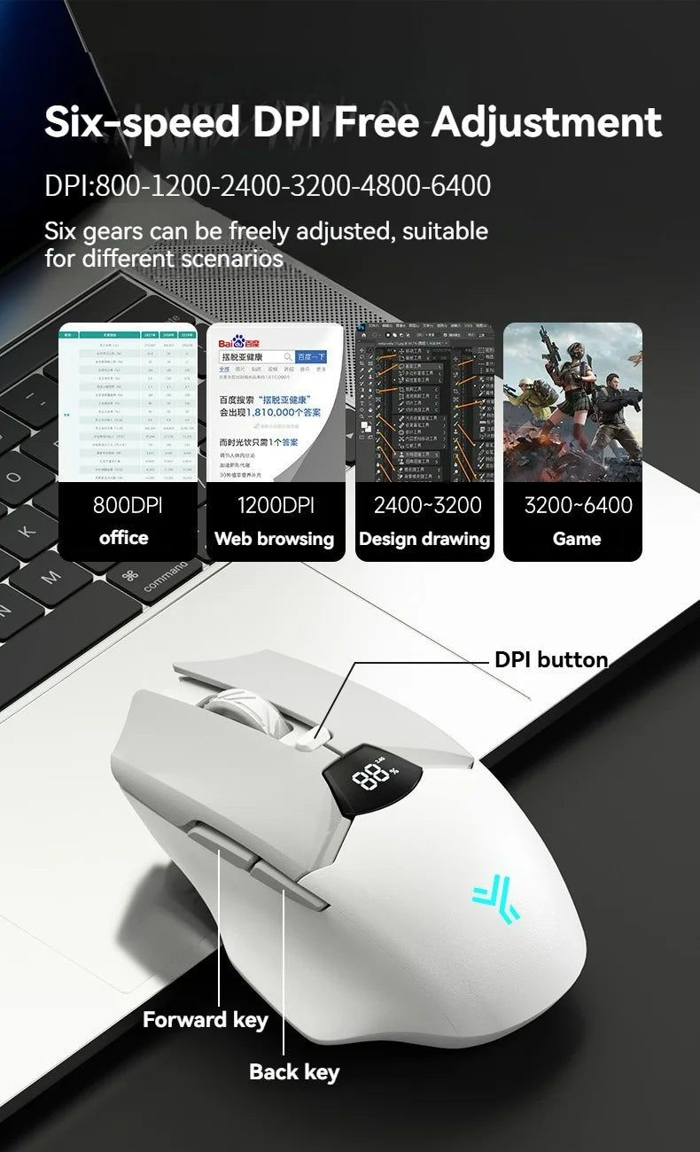 2.4G Bluetooth draadloze muis met schermweergave, 600mAh batterij met grote capaciteit en licht klinkende knoppen voor gaming en kantoor