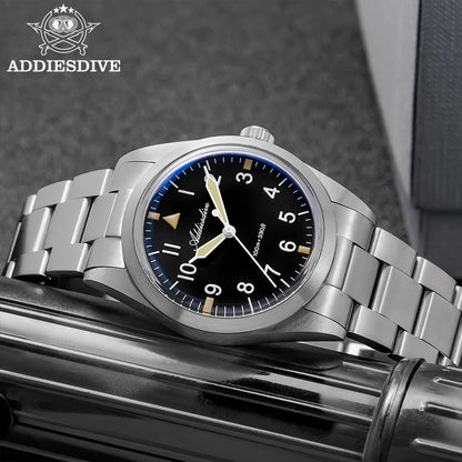 ADDIESDIVE 36mm AD2502 Watch For Men 100M Waterproof Titanium Alloy VH31 Movement Bubble Mirror Glass Luminous Quartz Watches