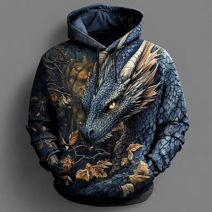 Sweatshirts com Capuz 3D Dragon para Homem, Estilo Moderno e Casual, Manga Comprida, Gola Redonda, para Festa, Férias e Streetwear, Outono/Inverno, Casaco de Fato de Treino