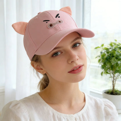 1pc，Cute Cartoon 3D Plush Ears Baseball Cap - Shin-chan & Pig Embroidery Casual Trendy Hat.