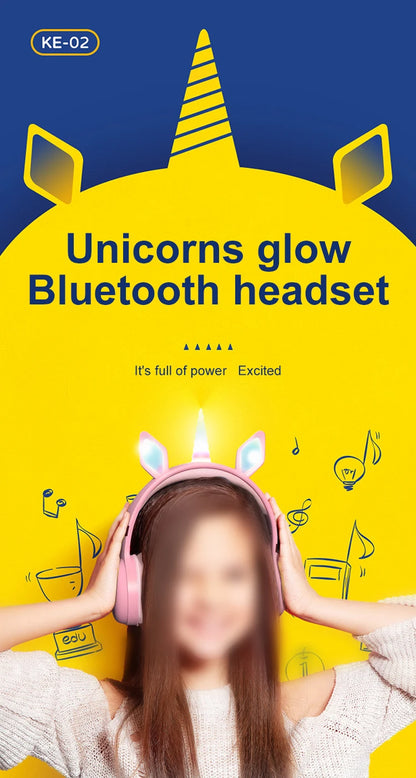 Glow Unicorn Bluetooth Headphones for Kids – LED Bunny Ear Wireless Headphones with Microphone, TF Card Slot, Over-Ear Bluetooth Headset for Gaming, Music & Mobile Devices
