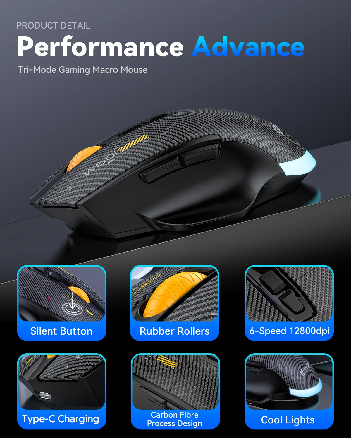 Bezdrátová herní myš Bluetooth, kabelová/bezdrátová RGB myš s 12800 DPI a 7 programovatelnými tlačítky, pro PC, notebook, gaming