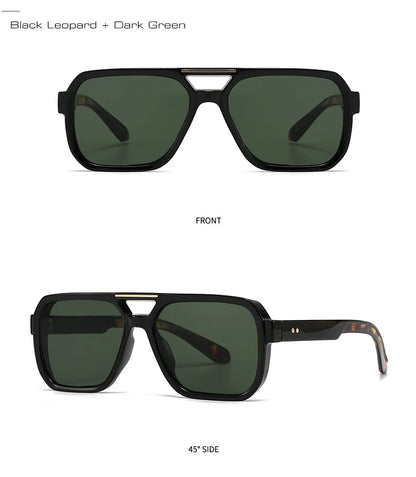 SO&EI Fashion Double Bridges Square Sunglasses Women Retro Rivets Blue Tea Shades UV400 Men Outdoor Gradient Sun Glasses
