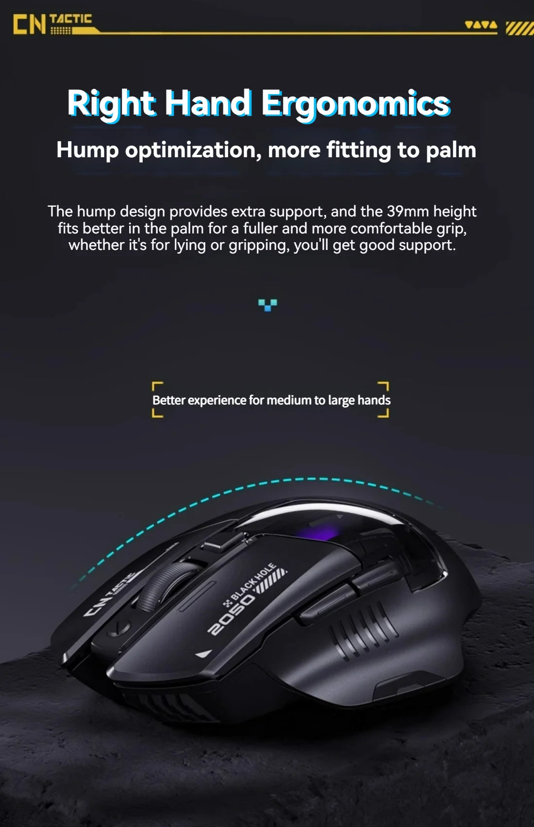 Inphic A9 Pro gamingmus med tre tilstande, farverig lysguide, strømindikator, justerbar DPI, makrodriver, ergonomisk, 12800DPI