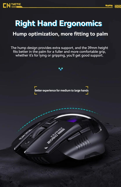 Inphic A9 Pro gamingmus med tre tilstande, farverig lysguide, strømindikator, justerbar DPI, makrodriver, ergonomisk, 12800DPI