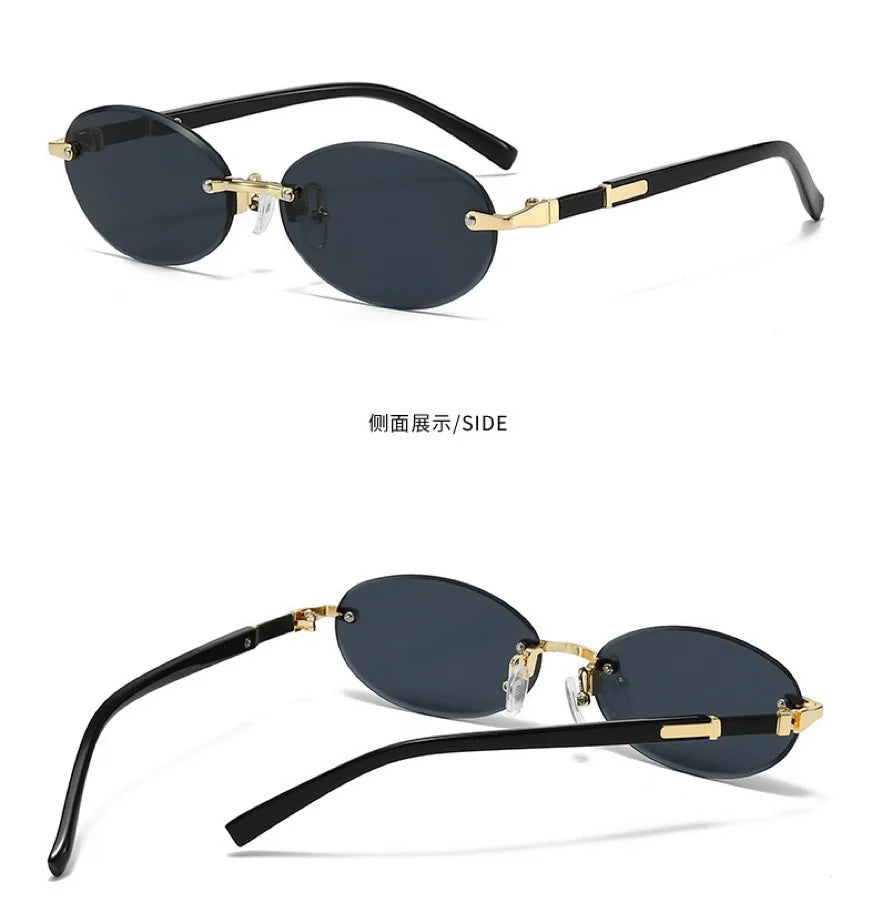 New Rimless Sunglasses Oval Fashion Popular Women Men Shades Small Ellipse Sun Glasses for Female Male Party Traveling Glasses
