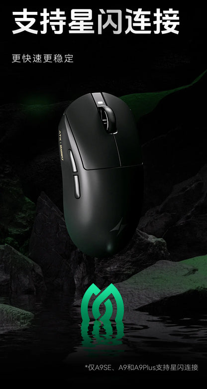 Bezdrátová herní myš ATK A9 s technologií NearLink, ergonomická, PAW3395, třírežimové Bluetooth, nízká latence, e-sportovní myš pro PC