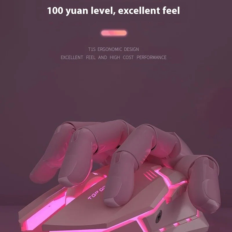 Frontline розова жична геймърска мишка, безшумна механична, eSports, безжична Bluetooth мишка за офис и компютър, с елегантен дизайн, сладък стил за момичета