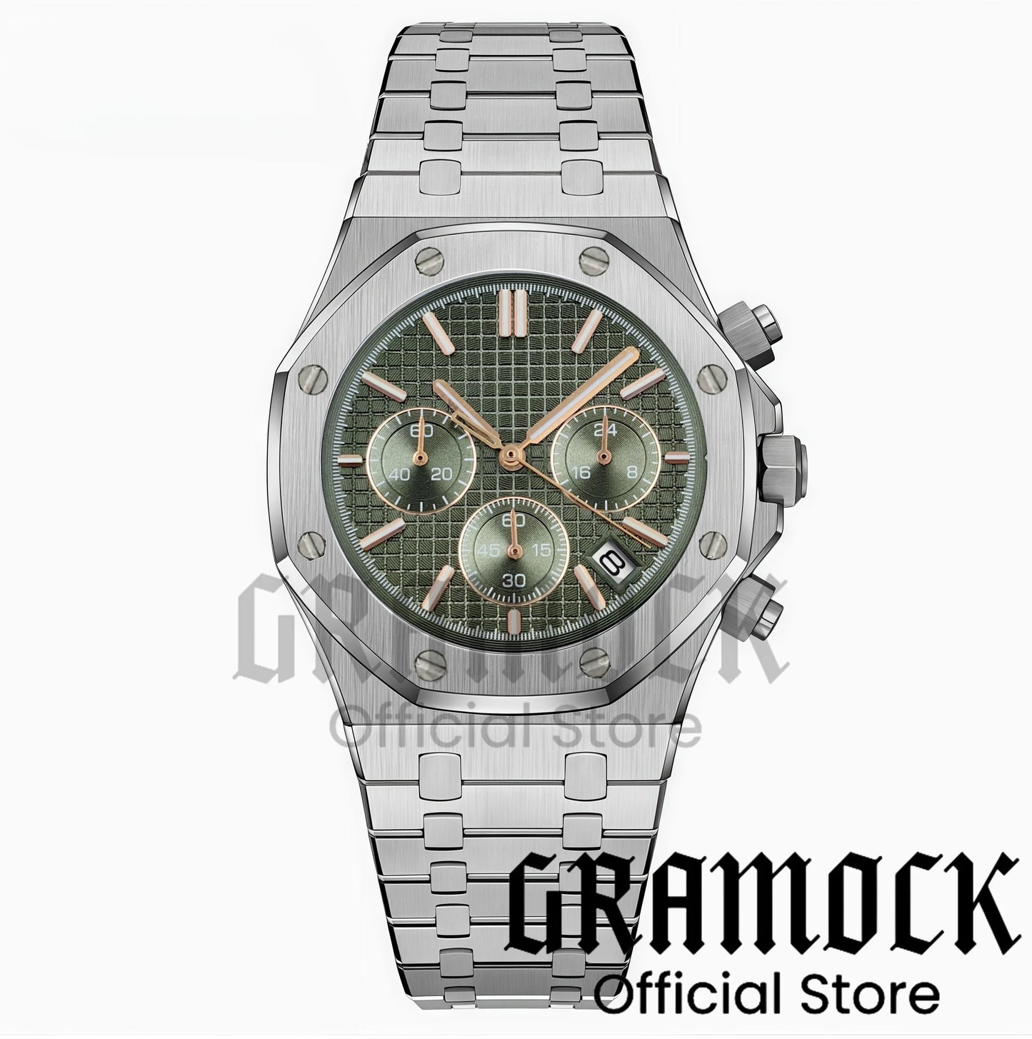 Gramock VK63 Fashionable Men's Quartz Chronograph Luxury Sapphire Stainless Steel Rose Gold Index Dial Waterproof 5Bar Luminous