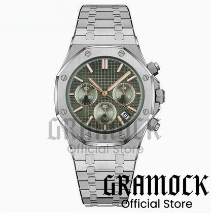Gramock VK63 Fashionable Men's Quartz Chronograph Luxury Sapphire Stainless Steel Rose Gold Index Dial Waterproof 5Bar Luminous