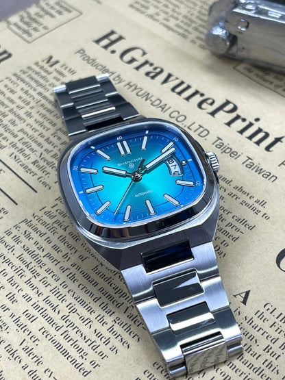 Shanghai Watch Automatic Mechanical Square Dial Men's Watch Luminous Water-Resistant to 50m Date Display Casual Wristwatch SH018