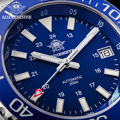 ADDIESDIVE Men's Diver's Watch 200m Sapphire Luminous Ceramic Bezel Men's Analog Mechanical Watch Stainless Steel Diving Watches