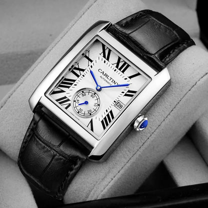 Relógio automático de luxo para homem – Relógio de pulso mecânico, modelo elegante de uma grande marca, caixa quadrada em aço inoxidável, estanque – CARLTINY