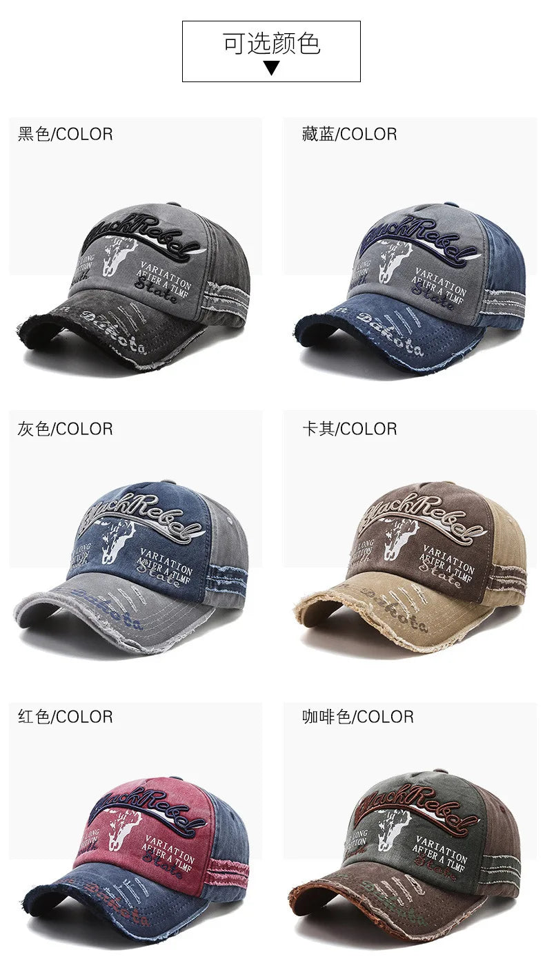 Vintage Embroidery Letter Bull Washed Baseball Cap, Retro Sun Hat for Men Women, Casual Hip Hop Peak Cap
