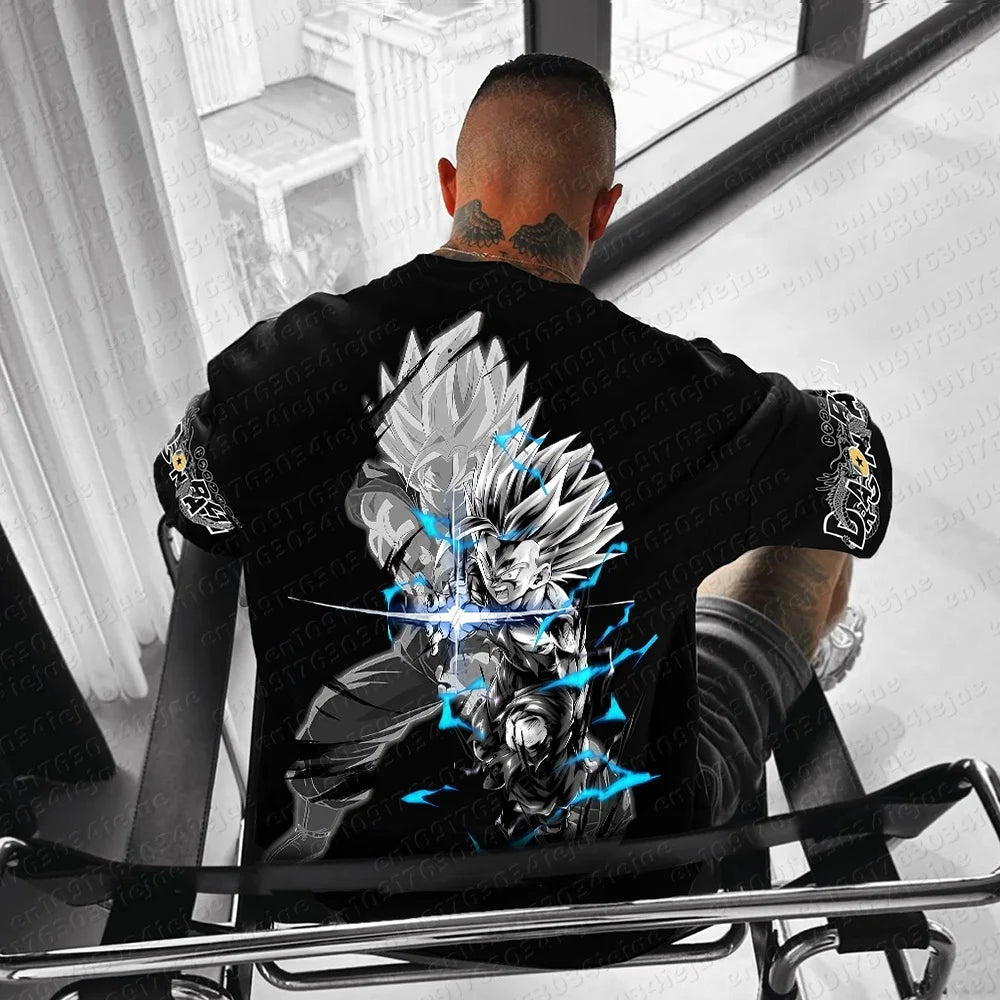 2026 Summer Dragon Ball 100% Cotton Printed T-shirt Men's New Anime Printed Comfortable and breathable Plus Size Casual Loose