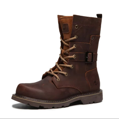 KOWM Cowhide Outdoor Men Hiking Shoes Waterproof Tactical Desert Shoes Hunting Boots Snow Boots Fur Sneakers Women Trekking Shoes