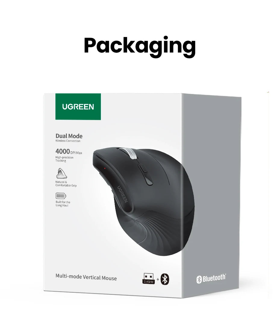 Trådløs mus Bluetooth 5.0 2.4G ergonomisk 4000DPI med 6 lydløse knapper til MacBook, tablet, bærbare computere, computer og PC