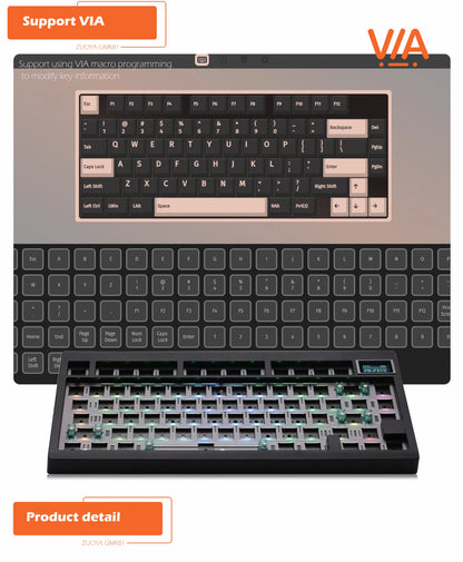 ZUOYA GMK81 Mechanical Keyboard Kit Hot-Swappable Bluetooth 2.4G Wireless RGB Backlit Gasket Structure Support for
