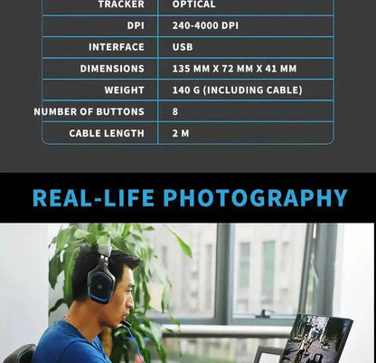„Logitech G402“ žaidimų pelė su „Fusion Engine“ technologija, 4 DPI nustatymais, 32 bitų procesoriumi ir neslystančia danga profesionaliam konkurenciniam žaidimui