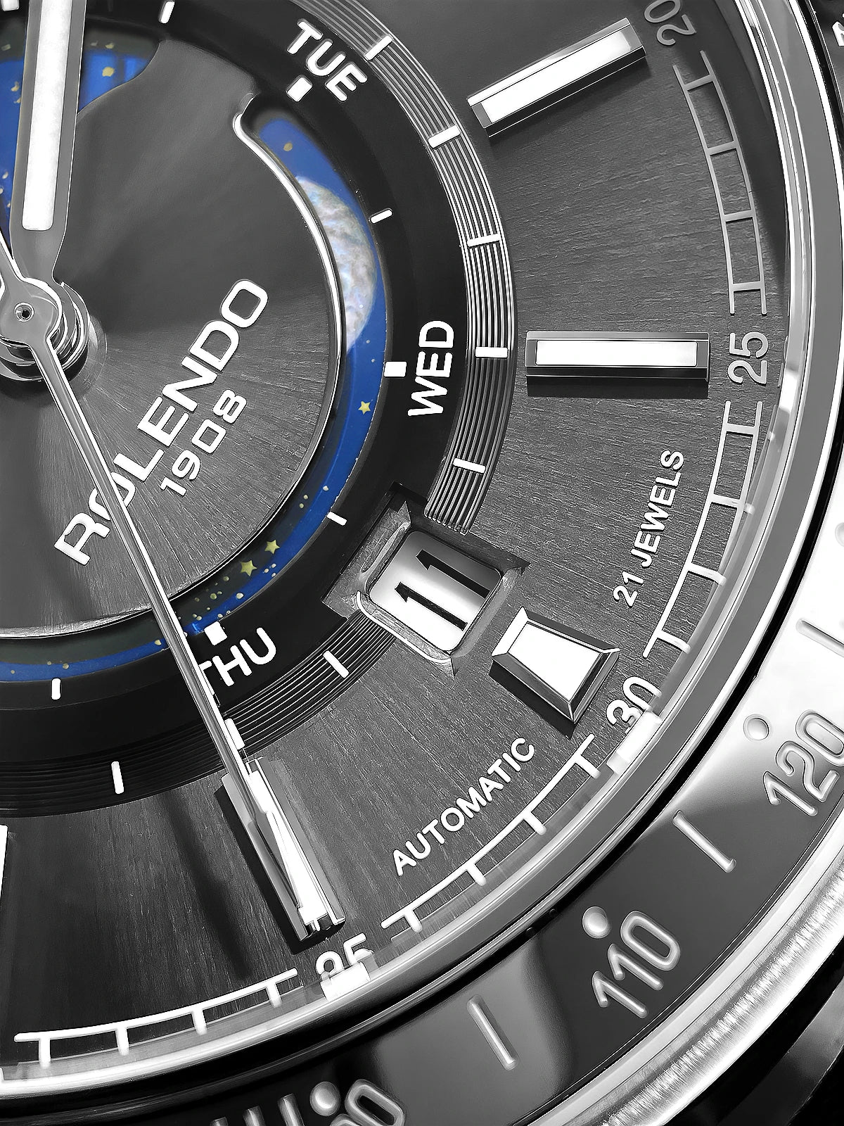 ROLENDO 1908 Men Automatic Mechanical Watch 21 Jewels Black Genuine Leather Business Wristwatch Waterproof Luxury Male Timepiece