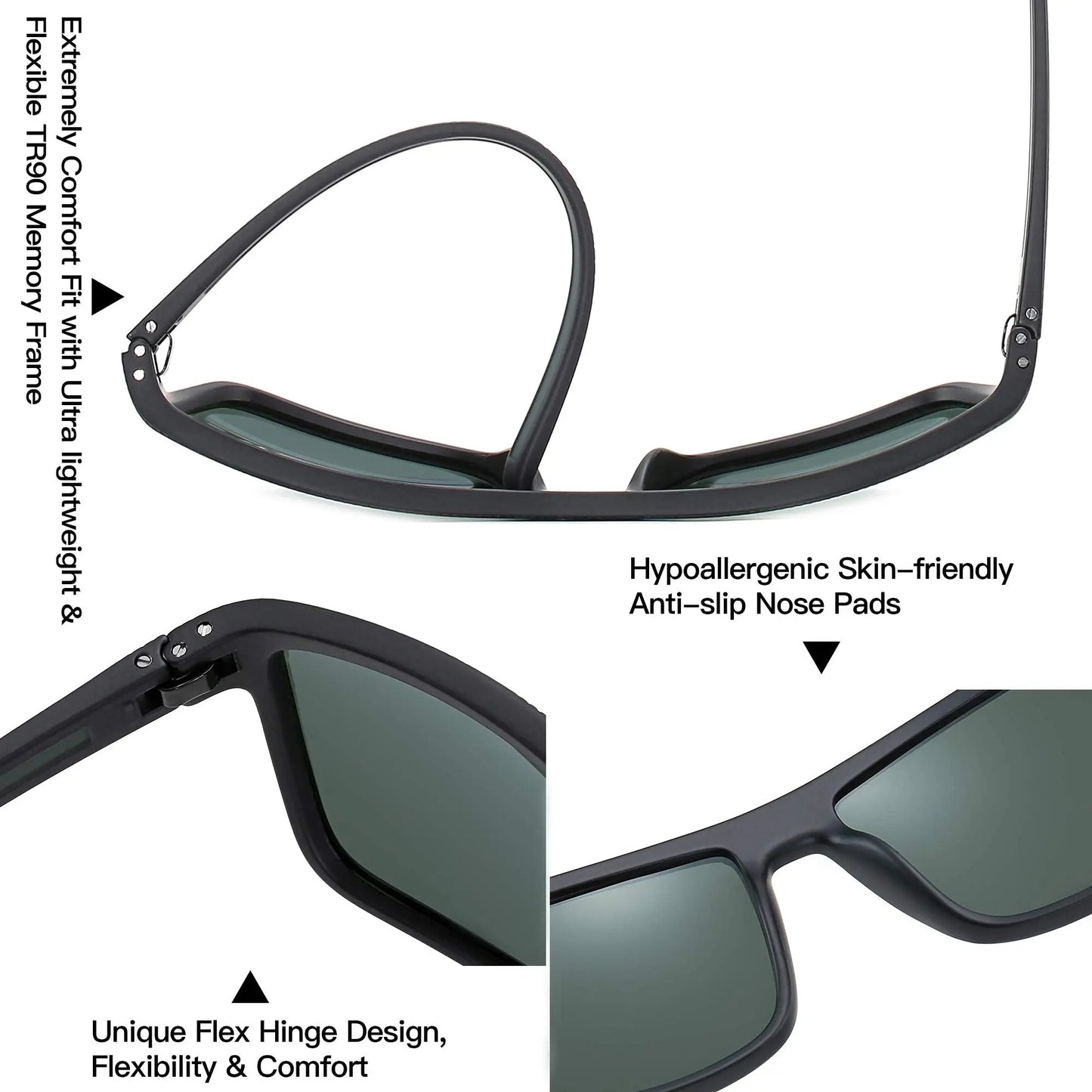 ZENOTTIC Polarized Sunglasses for Men Shades Lightweight TR90 Frame UV400 Protection Square Outdoor Trave Driving Sun Glasses