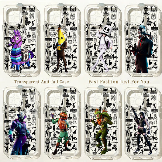 Capa de Telemóvel Hot Game F-Fortnites para iPhone 17e 17 16 16e 15 14 13 12 11 Mini Pro Max X XR XSMax 7 8 Air Plus com Traseira Transparente