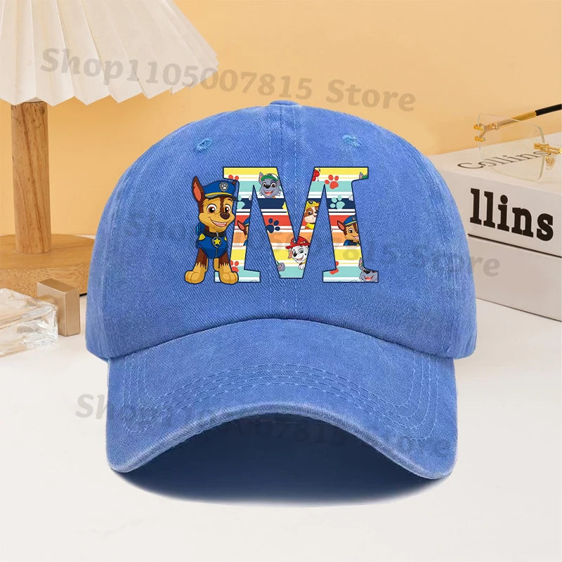 Paw Patrol Fashion Baseball Cap for Men Women Cartoon Letter A-Z Printed Peaked Caps Male Female Summer Hip Hop Sunshade Hat