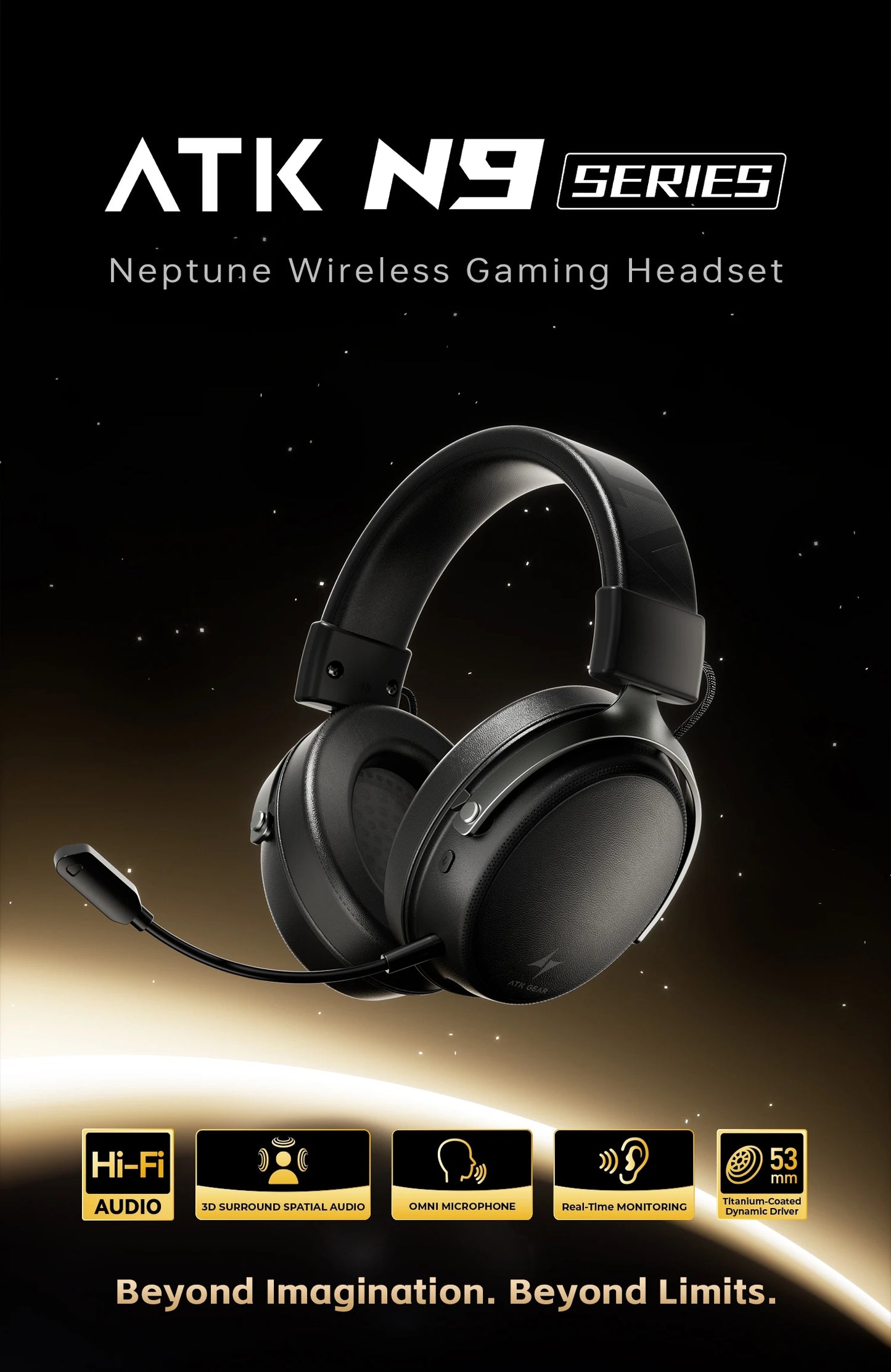 ATK N9 Pro Ultra Wireless Headset with Mic 7.1 sound Four Mode E-sports lightweight headphone Low latency noise reduction gift