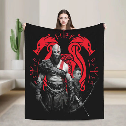 God of War Game Gamers Kratos Blanket  Soft Warm Funny Plush Throw Blanket For Home Decor Travel Flannel Bedspread Bed Cover
